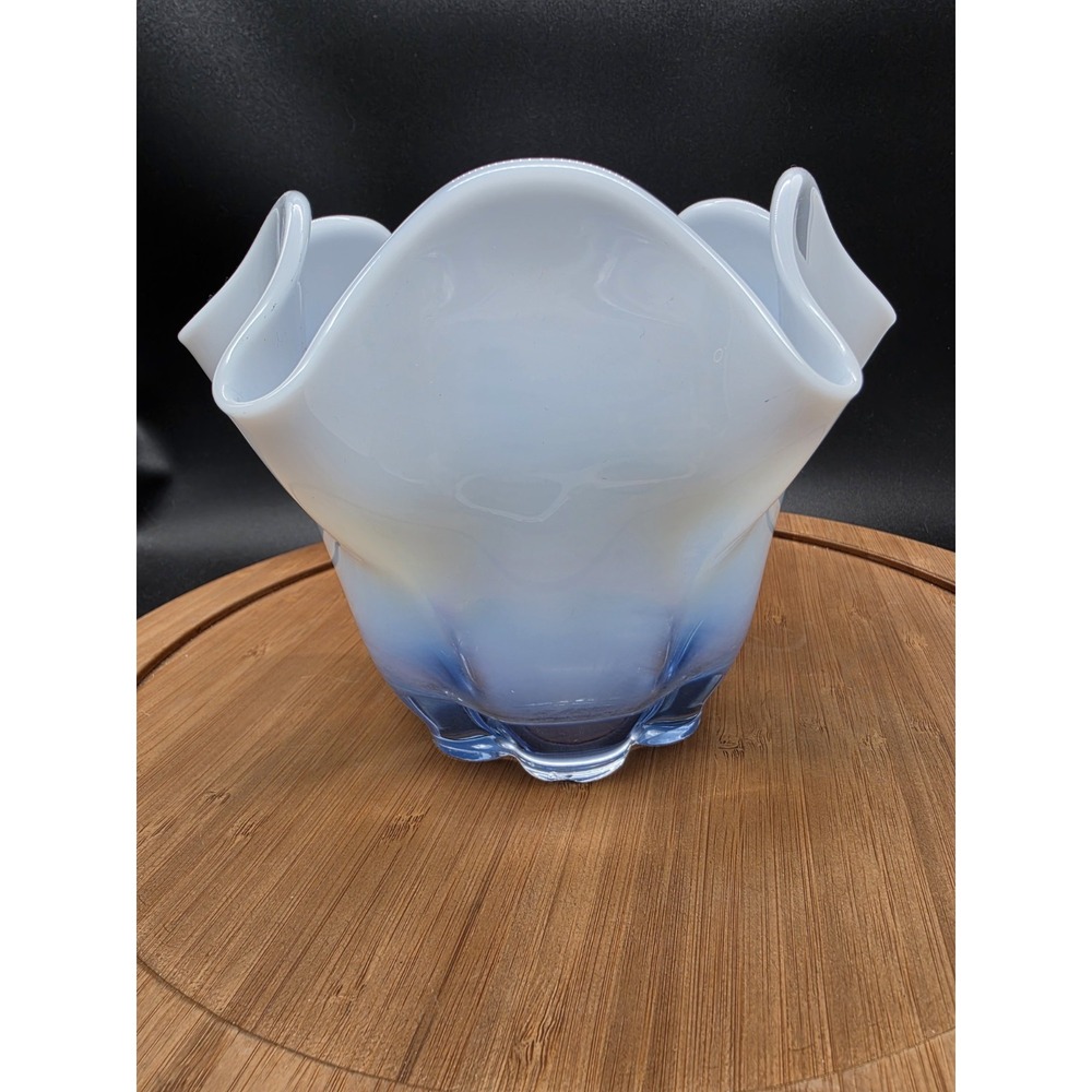 Duncan Miller Glass Co. Canterbury No.115 Blue Opalescent Medium Ruffled Vase